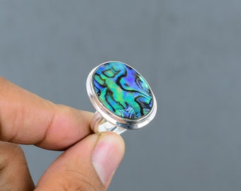 Abalone Shell Ring 925 Sterling Silver Ring Handmade Stylish Jewelry Adjustable Ring Natural Gemstone Jewelry Gift For Friend Beautiful Ring