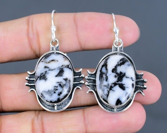 White Buffalo Turquoise Earrings: 925 Sterling Silver Handmade Jewelry