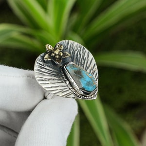 Faceted Copper Blue Turquoise Ring 925 Sterling Silver Ring Adjustable Ring 18K Gold Plated Handmade Gemstone Ring Valentine&#39;s Day Gift