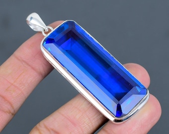 Colgante de cuarzo tanzanita facetado: Plata de ley 925, joyería de piedras preciosas hecha a mano