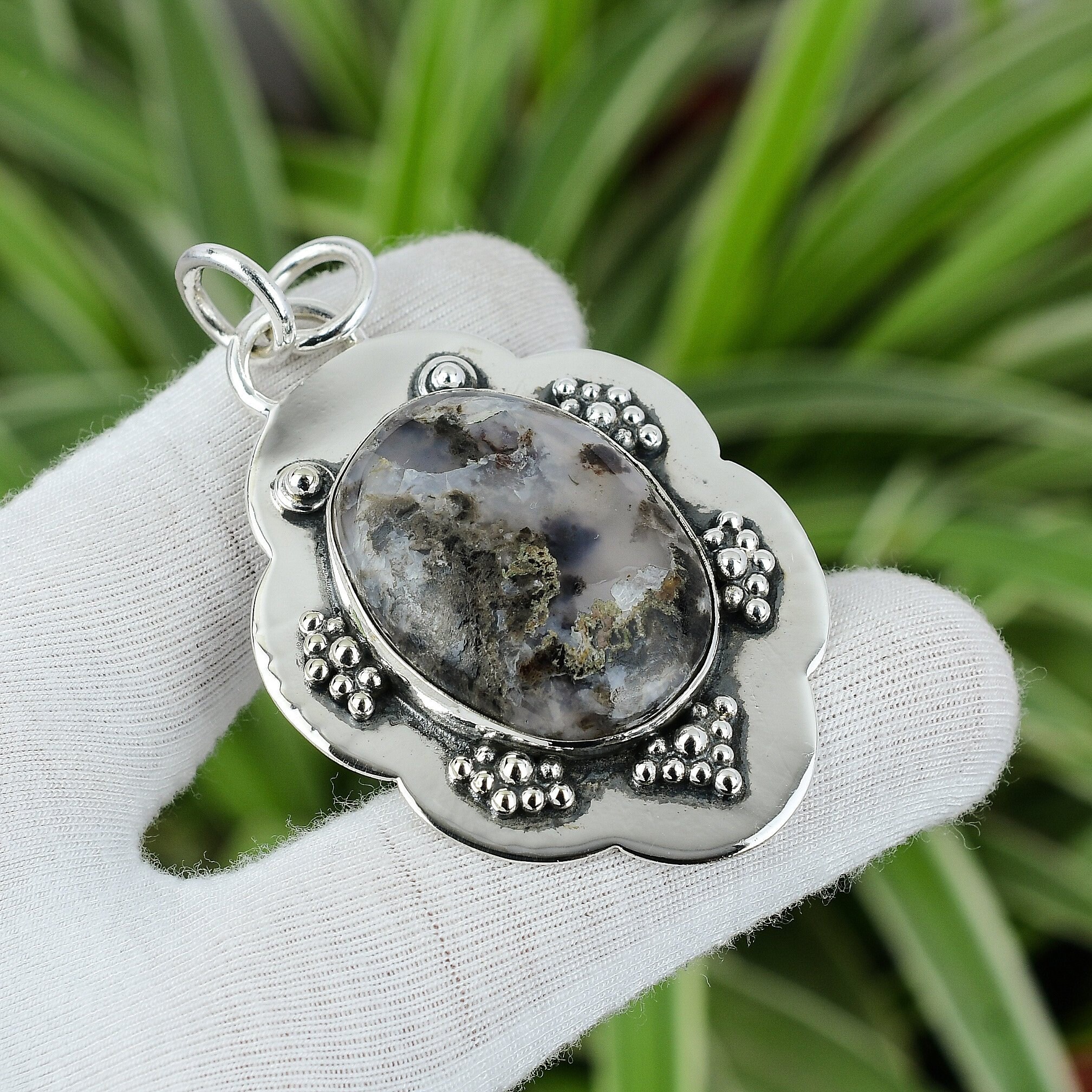 Pendentif Collier En Argent Sterling 925 Avec Agate Du Montana - Fait Main, Pierre Naturelle, Sans Nickel