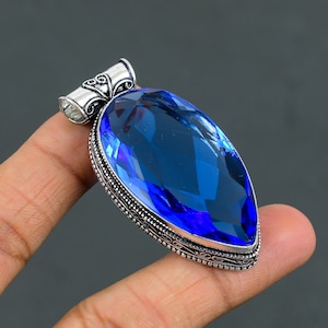 Handgemachte Birne Blautopas Anhänger: Vintage 925 Sterling Silber Schmuck