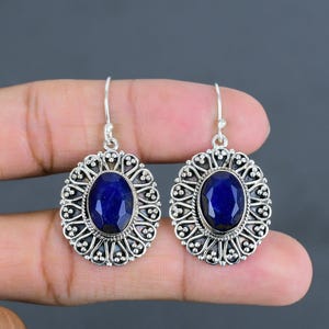 Faceted Blue Sapphire Earrings: Handmade Sterling Silver Vintage Jewelry