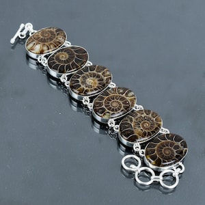 Bracciale Fossile di Ammonite Bracciale Argento Sterling 925 Bracciale Catena Regolabile con Pietre Preziose Gioielli Fatti a Mano Regali per Moglie Bracciale Pietra Portafortuna