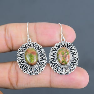 Handmade Unakite Earrings: 925 Sterling Silver Vintage Jewelry