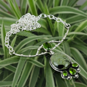 Moos Prehnit Halskette Peridot Halskette 925 Sterling Silber Halskette Verstellbare Kette Halskette Wunderschöne Edelstein Halskette Handmade Schmuck