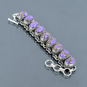 Handmade Copper Charoite Bracelet: 925 Sterling Silver Adjustable Chain