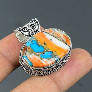 Spiny Oyster Copper Turquoise Pendant 925 Sterling Silver Pendant Vintage Jewelry Top Quality Gemstone Pendant Handmade Jewelry Gift For Mom