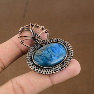 Neon Apatite Pendant Copper Wire Wrap Pendant Genuine Gemstone Pendant Handmade Pendant Copper Wire Wrapped Jewelry Anniversary Gift