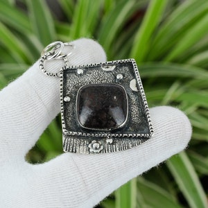 Oxidized Sterling Silver Dinosaur Bone Pendant: Handmade Gemstone Jewelry