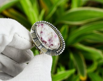 Pink Tourmaline Ring 925 Sterling Silver Ring Ring Size 7.25 18K Gold Plated Tourmaline Jewelry Natural Gemstone Jewelry Handmade Ring