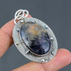 Handmade Iolite Sunstone Pendant: 925 Sterling Silver Gemstone Jewelry