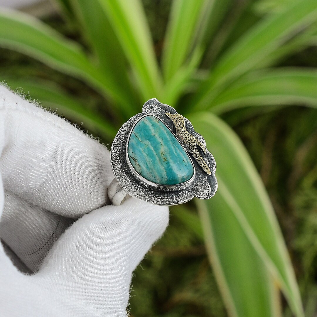 Amazonite Ring 925 Sterling Silver Ring Adjustable Ring 18K Gold Plated ...