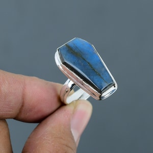 Labradorite Ring 925 Sterling Silver Ring Adjustable Rings Genuine Gemstone Jewelry Handmade Ring Silver Jewelry Wedding Gifts Designer Ring