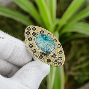 Handmade Shattuckite Ring: 925 Sterling Silver, 18K Gold Plated, Adjustable