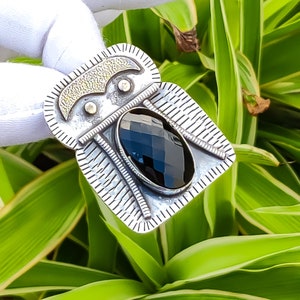 Faceted Black Onyx Pendant 925 Sterling Silver Pendant 18K Gold Plated Handmade Gemstone Pendant Boho Pendant Oxidized Pendant For Wife
