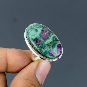 Ruby Fuchsite 925 Sterling Silver Ring - Adjustable Boho Statement Ring