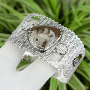 Ammonite Fossil Bangle 925 Sterling Silver Bangle Bracciale regolabile Ammonite Fossil Cuff Bracciale Gemma Bracciale Fatto a mano per regali