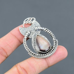 Black Mother Of Pearl Pendant 925 Sterling Silver Pendant Original Gemstone Jewelry Handmade Birthstone Pendant Stylish Jewelry Gift For Her