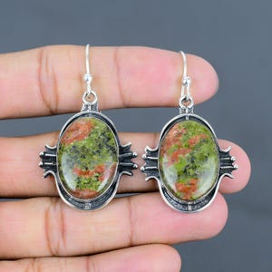 Handmade Unakite 925 Sterling Silver Earrings: Elegant Gemstone Jewelry