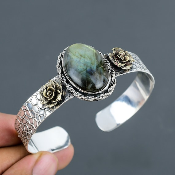 Bracelet Jonc En Argent Massif 925 Et Labradorite - Occasion En Très Bon état
