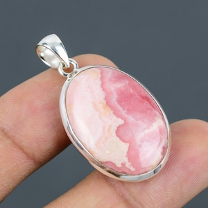 Handmade Rhodochrosite Pendant: 925 Sterling Silver Gemstone Jewelry