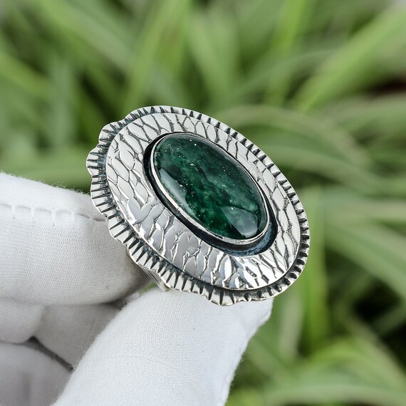 Green Aventurine Ring 925 Sterling Silver Ring Ring Size 8.75