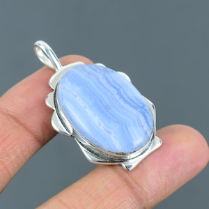 Blue Lace Agate 925 Sterling Silver Handmade Pendant