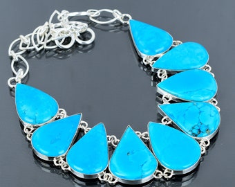 Arizona Turquoise Necklace: Handmade 925 Sterling Silver, Adjustable Chain