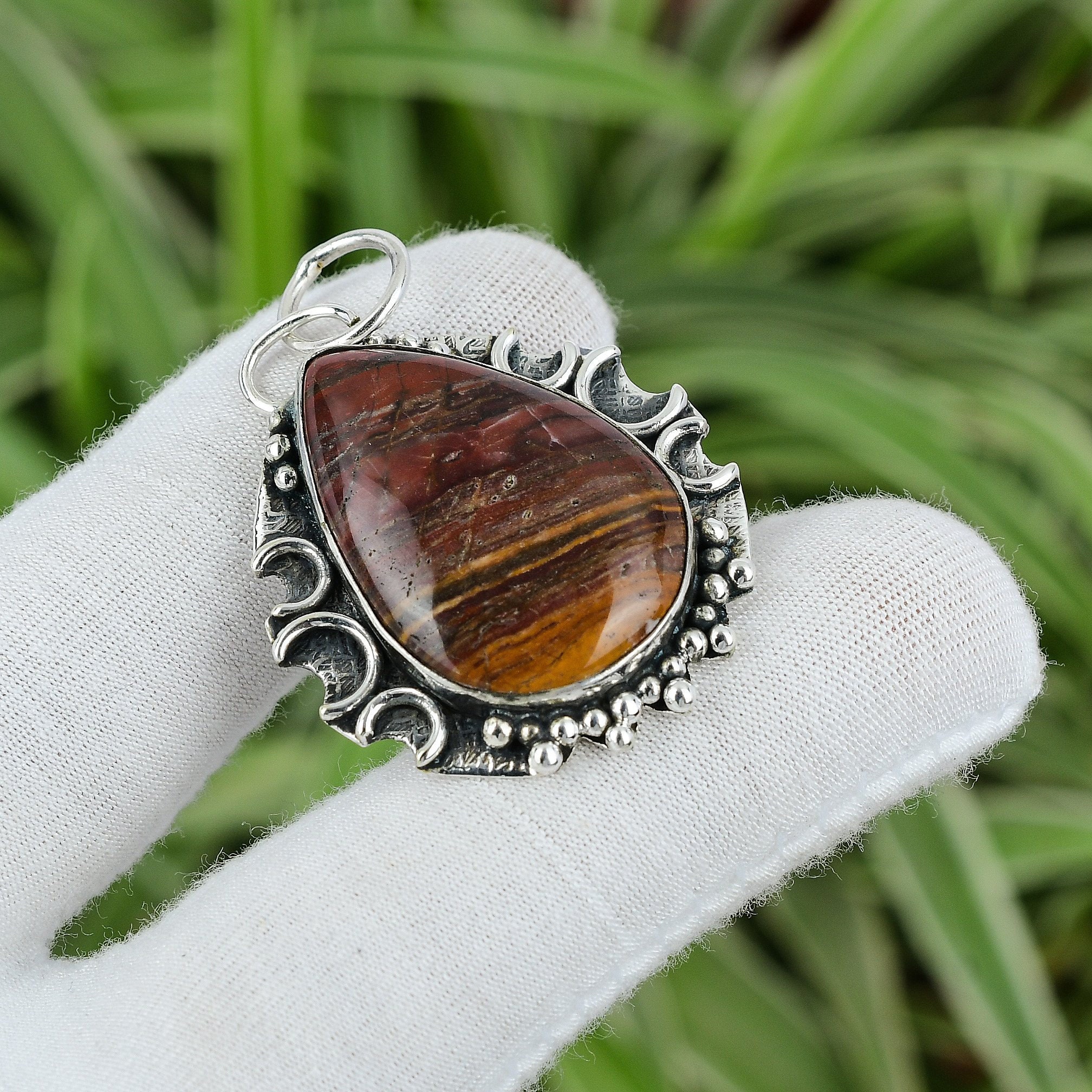 Red Snakeskin Jasper 925 Sterling Silver Pear Pendant - Etsy