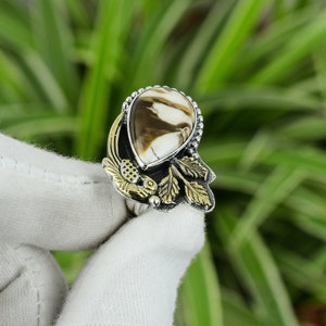Peanut Wood Jasper Ring 925 Sterling Silver Ring Adjustable Ring 18K Gold Plated Natural Gemstone Ring Handmade Boho Jewelry Ring For Women