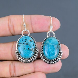 Handmade Tibetan Turquoise Dangle Earrings: 925 Sterling Silver