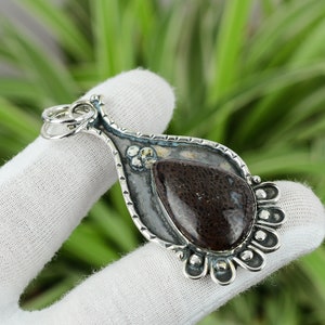 Dinosaur Bone Pendant: Handmade 925 Sterling Silver Gemstone Jewelry