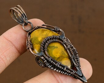 Handmade Ocean Jasper Pendant: Copper Wire Wrapped Gemstone Jewelry