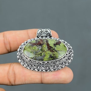 Dragon Bloodstone 925 Sterling Silver Pendant: Handmade Vintage Jewelry