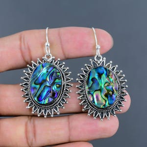 Brincos de concha de abalone: joias artesanais de prata esterlina 925 com pedras preciosas