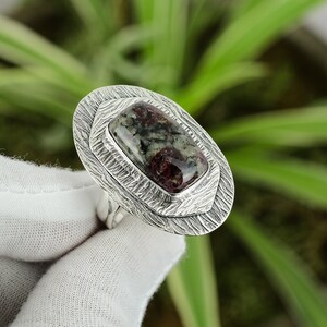 Eudialyte Ring 925 Sterling Silver Ring Adjustable Ring Genuine Gemstone Ring Silver Jewelry Handmade Women Ring Valentine&#39;s Day Gift