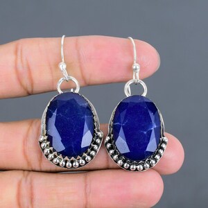 Handmade Faceted Blue Sapphire Earrings: Sterling Silver Gemstone Jewelry