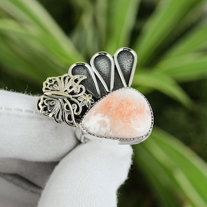 Scolecite Ring 925 Sterling Silver Ring Adjustable Ring 18K Gold Plated Handmade Butterfly Ring Top Quality Gemstone Ring Gift For Her