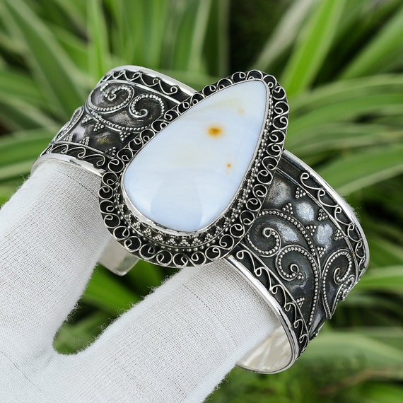 Polka Dot Agate Bangle 925 Sterling Silver Bangle Bracelet Reglable Polka Dot Agate Cuff Bracelet Handmade Stone Jewelry vintage Bracelet Etsy France