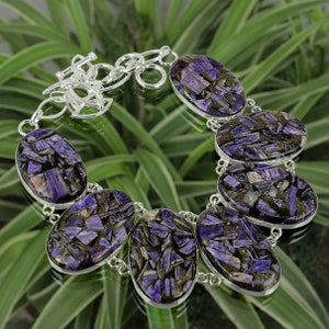 Handmade Copper Charoite 925 Sterling Silver Necklace - Adjustable
