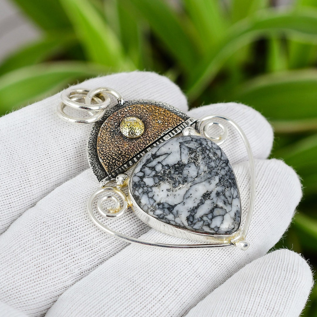 Pinolith Jasper Pendant 925 Sterling Silver Pendant 18K Gold Plated ...