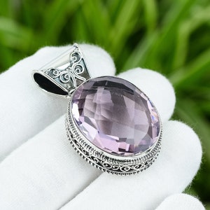 Pink Kunzite Gemstone Pendant 925 Sterling Silver Pendant Pink Kunzite Jewelry Antique Handmade Pendant For Mom Gift For Her Boho Jewelry