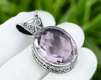 Pink Kunzite Gemstone Pendant: Handmade 925 Sterling Silver Boho Jewelry