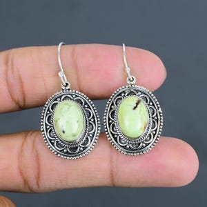 Lemon Chrysoprase Earrings: Handmade 925 Sterling Silver Dangle Jewelry