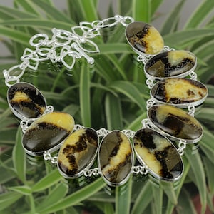 Handmade Septarian Gemstone Necklace: 925 Sterling Silver Adjustable Chain