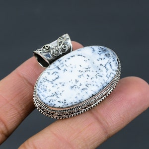 Handmade Dendrite Opal Sterling Silver Pendant: Vintage Style Jewelry