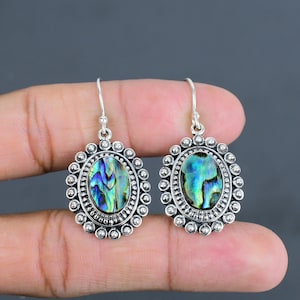 Brincos de concha de abalone: joias vintage feitas à mão em prata esterlina 925