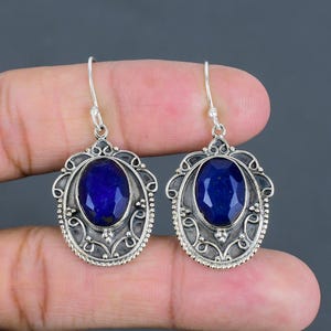 Faceted Blue Sapphire Earrings: Handmade Sterling Silver Vintage Jewelry
