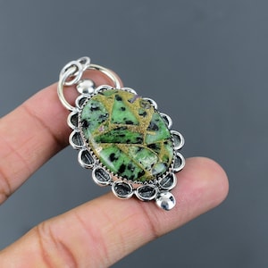 Handmade Copper Ruby Zoisite Pendant: Boho Sterling Silver Jewelry